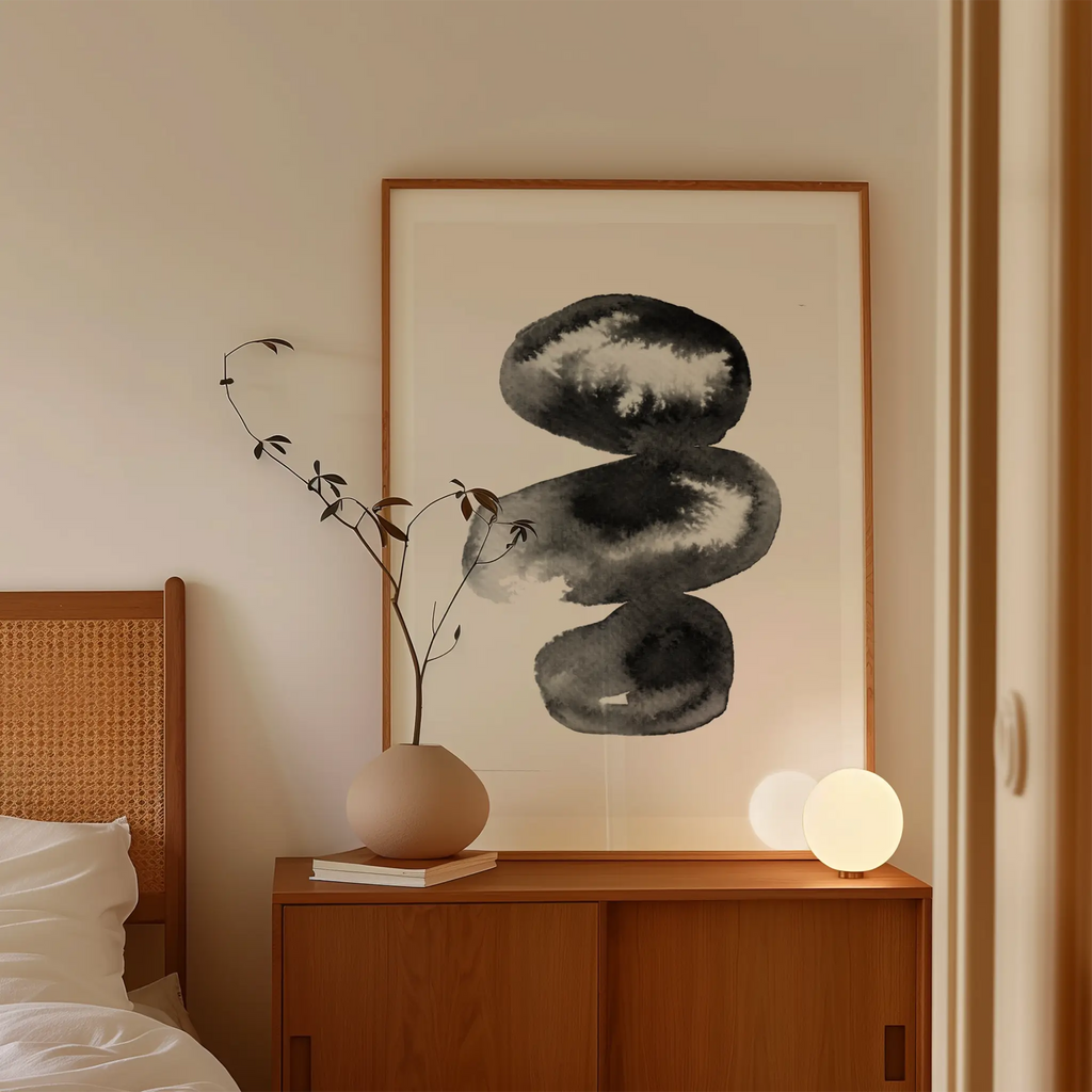 drift stones organische art print in grafisch zwart aquarel