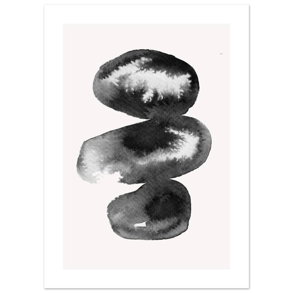 Drift Stones III with border art print minimalistische poster in japandi stijl, aquarel art