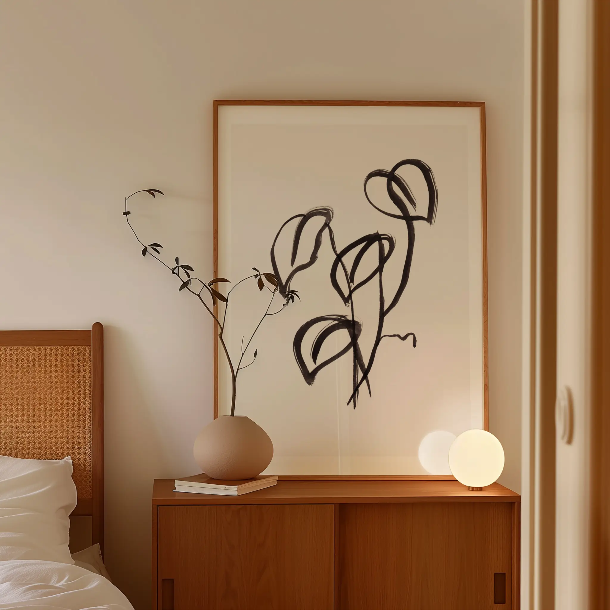 drift form organiche art print, zwart op wit, botanisch motief