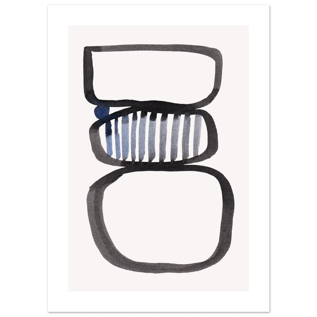 Drift Stones IV with border art print minimalistische poster in japandi stijl, aquarel art