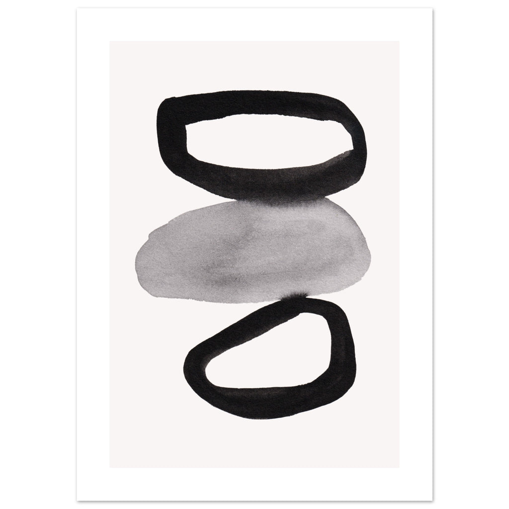 Drift Stones I with border art print minimalistische poster in japandi stijl, aquarel art