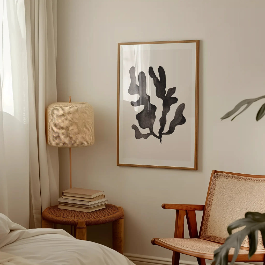 drift study organiche art print, zwart op wit, botanisch motief, zeewier