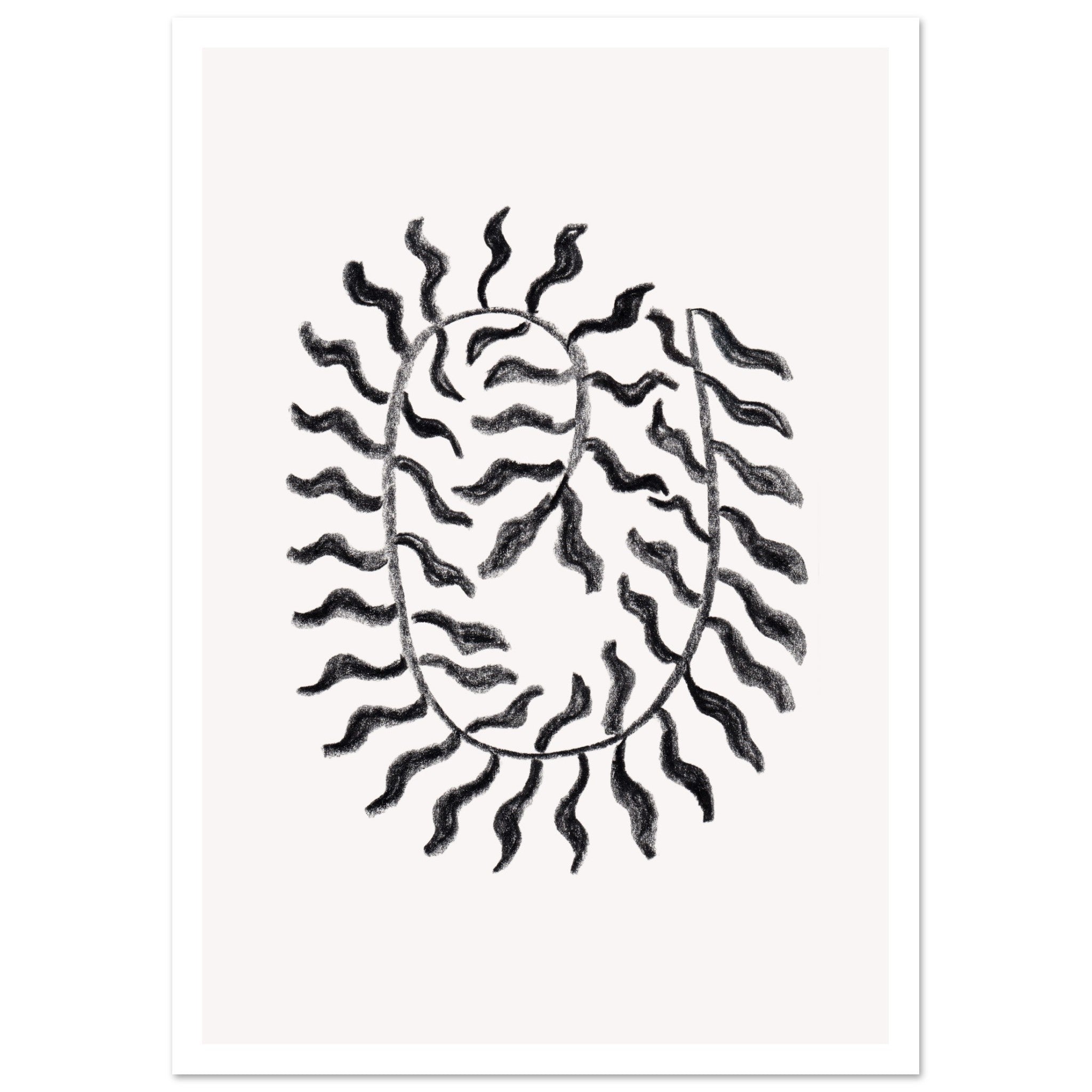 Drift Form I with border art print minimalistische poster in japandi stijl, aquarel art, botanische kunst