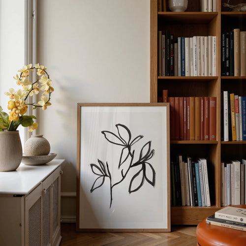 drift form organiche art print, zwart op wit, botanisch motief