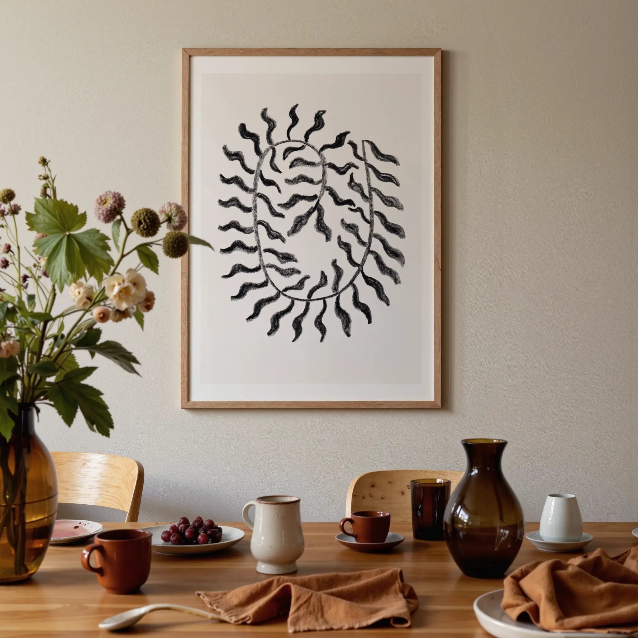 drift form organiche art print, zwart op wit, botanisch motief