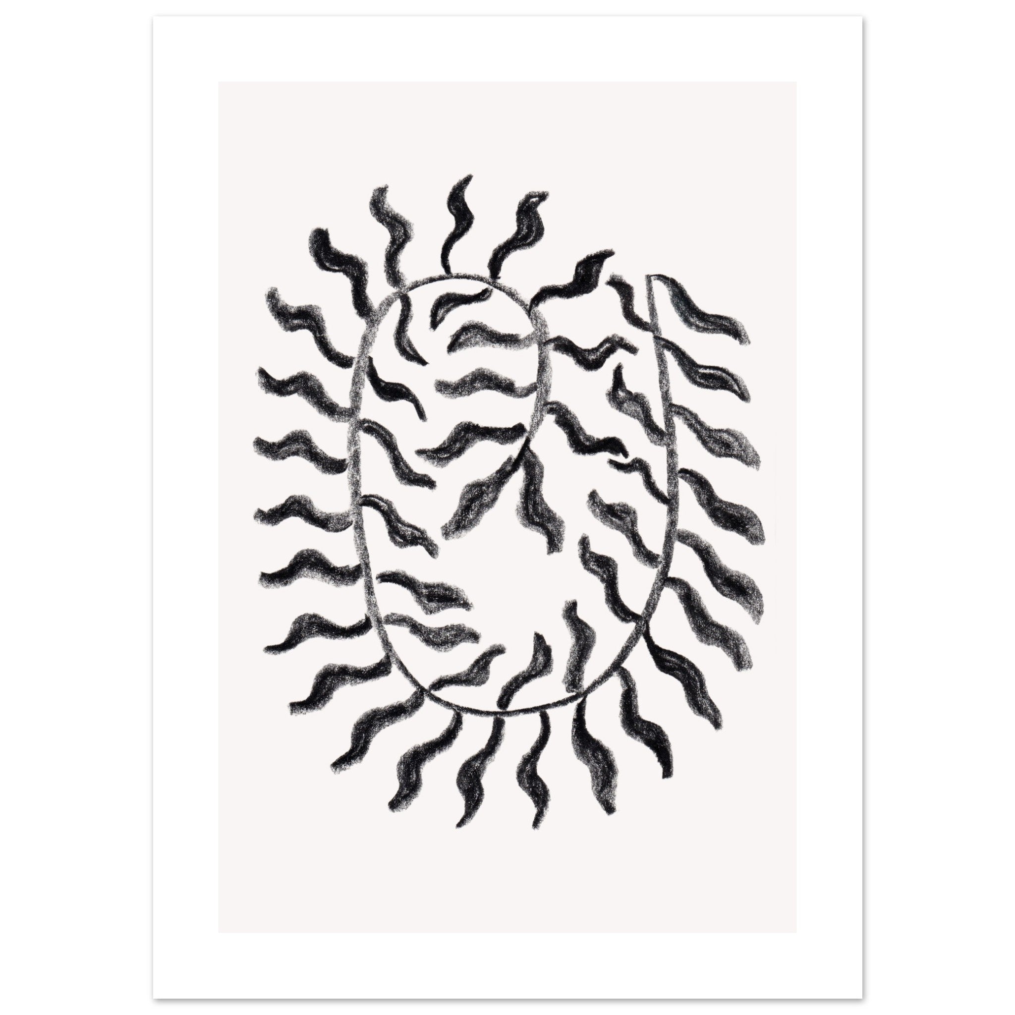 Drift Form I with border art print minimalistische poster in japandi stijl, aquarel art, botanische kunst